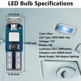 ecocstm 12 PCS T5 LED Bulbs, 74 73 37 2721 Instrument Cluster Light Bulbs, 12 Volt Bright Canbus Error Free LED Dashboard Light Bulbs, 3030 SMD Automotive LED Replacement Bulbs (Blue)