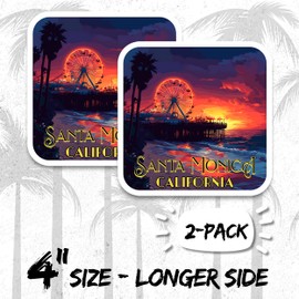 Santa Monica California Magnet 4 Inch 2-Pack – Strong Vinyl Decorative Travel Magnets for Fridge Locker Kitchen Office – Cute Fun Aesthetic Cool Durable & Long-Lasting Souvenir ID44999