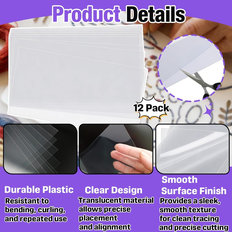 12 PCS 12 x 18 Inches Clear Quilting Template Plastic