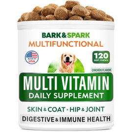Advanced Dog Vitamins - Four in One Vitamin Complex - Glucosamine + Omega + Probiotics + Vitamins - 120 +Ct - BBQ Pork & Peanut Butter