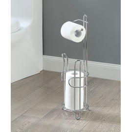 SunnyPoint Bathroom Toilet Tissue Paper Roll Storage Holder Stand with Reserve, The Reserve Area Has Enough Space to Store Mega Rolls; Chrome Finish