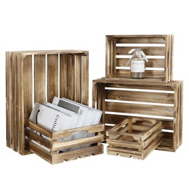 MACVAD 5-Piece Farmhouse Wooden Crate Set - Rustic Wooden Crates for Display and Storage, Large Torched Decorative Crates, Farmhouse Apple Crates, Painted Wood Crates for Decor