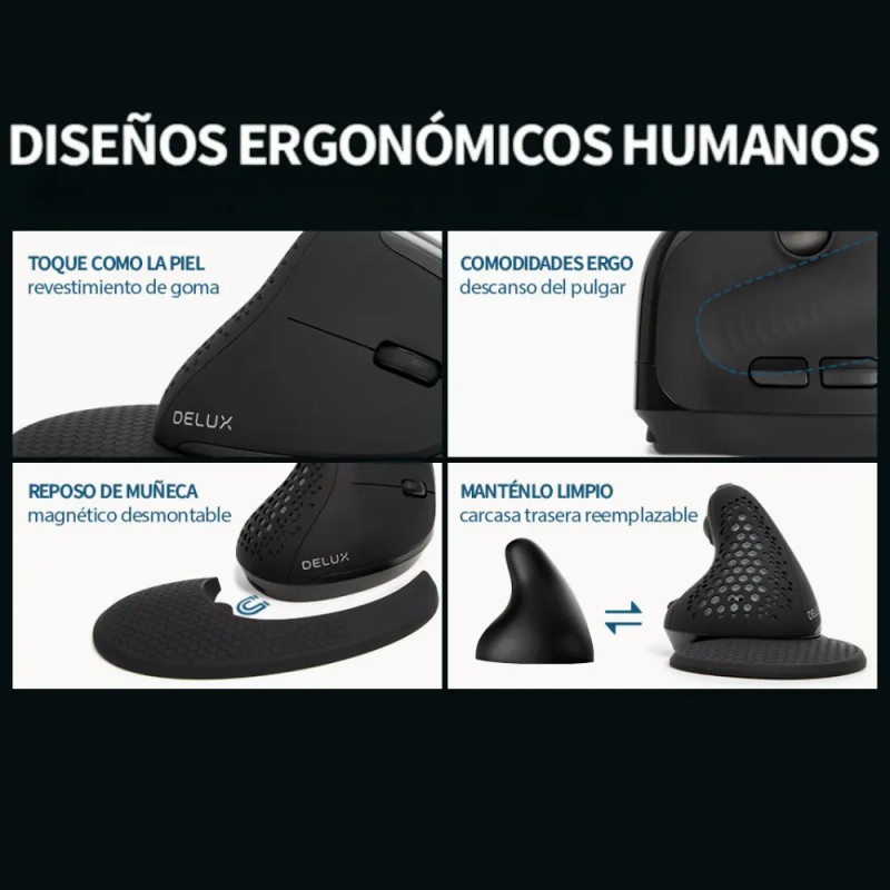 Delux Mouse Ergonómico, Pantalla Oled, Rueda De Pulgar, Rgb