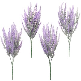 Floroom Floroom Artificial Purple Lavender, 4 Bushes Flocked Fake Lilac Flower for Wedding Bouquet DIY Table Centerpieces and Floral Arrangement Decoration