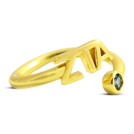 Sorority Shop Zeta Tau Alpha Ring- 18k Gold-Plated Wraparound Ring with Sapphire Blue Gemstone and Zeta Tau Alpha Greek Letters, Sorority Jewelry Gift