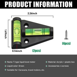 Gasedin 2 PCS T Type RV Levelers, RV Bubble Levels with Screws Mounting and Magnetism Dual-Use, Multipurpose Stablilization Levelers for RV, Camper, Furniture, Car Accessories