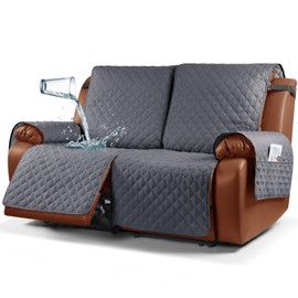 Ruaozz Waterproof Recliner Sofa Cover 1-Piece Couch Covers for Reclining Couches Reclining Sofa Cover Washable Furniture Protector with Elastic Straps Pocket for Kids, Pets (Dark Grey, XL 2 Seater)