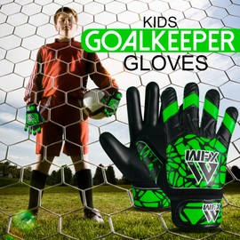WFX Goalkeeper Gloves for Kids Children Boys Youth Soccer Goalie Gloves with Double Wrist Support football Goalkeeping Gloves Grip Palm Protection (Green, Size 3 Suitable for 5 to 6 Years old)