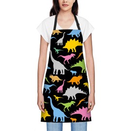 oFloral Colorful Dinosaur Apron Adjustable Apron Cooking Kitchen Chef Women Men Aprons for Home Kitchen, Restaurant, Coffee House, Baking Gardening BBQ