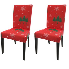 Amonsa Christmas Tree Snowflake Dining Chair Slipcovers Set of 2 Red Parson Chair Cover with Elastic Stretchy Fitted Fabric Washable Universal Size