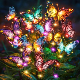 Solar Lights Outdoor Garden Decor: Gardening Gifts for Women Mom - 6 Pack 102 Butterfly Solar Lights with Colorful Bulbs - Outside Waterproof Christmas Decorations for Yard Patio Pathway Porch Lawn
