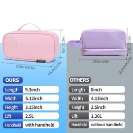 XQXA Large Capacity Pencil Case Multi-Slot Pencil Pouch Durable Pencil Box Portable Makeup Bag with Handle for Office (Pink)