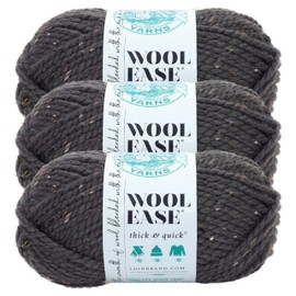 Lion Brand Yarn Wool-Ease Thick & Quick Yarn, Soft and Bulky Yarn for Knitting, Crocheting, and Crafting, 3 Pack, Graphite