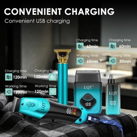 Hair Clippers for Men with LED Display, 4-Piece Cordless Grooming Kit with Hair Clipper, Beard Trimmer, Foil Shaver & Nose Trimmer, Complete Set for Home Barber