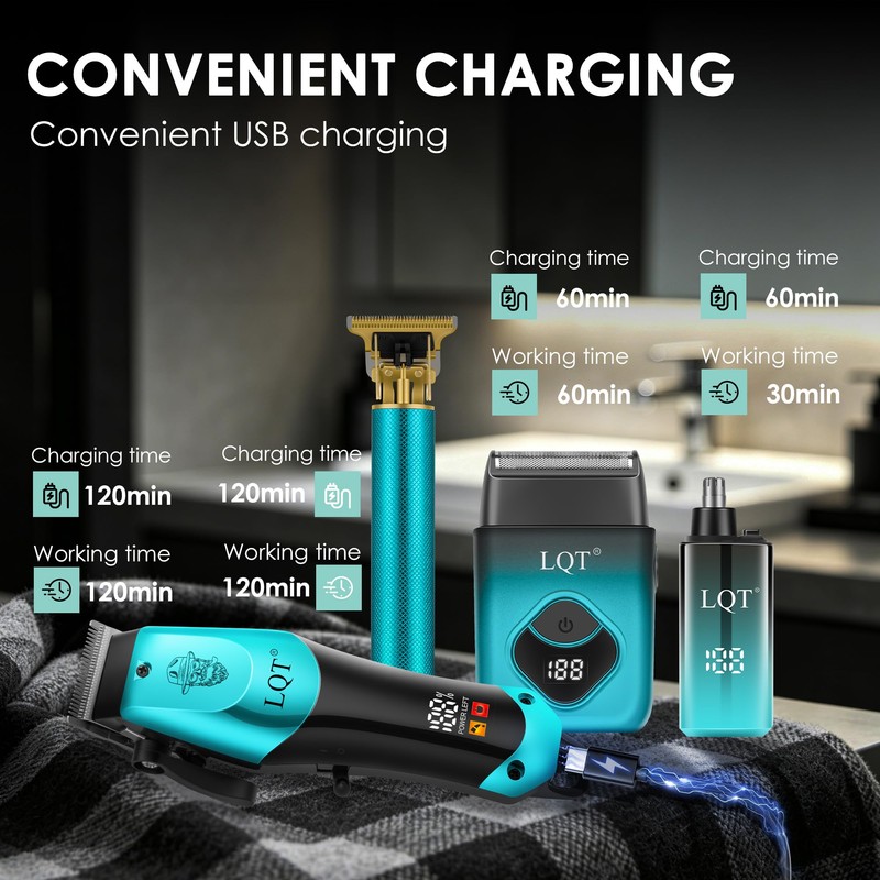 Hair Clippers for Men with LED Display, 4-Piece Cordless Grooming