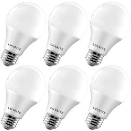 Luxrite A19 LED Light Bulb 60W Equivalent, 3000K Warm White Dimmable, 800 Lumens, Standard LED Bulb 9W, E26 Base, Energy Star, Enclosed Fixture Rated, Perfect for Lamps and Home Lighting (6 Pack)