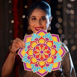 Bnesi DIY Floral Rangoli Mat for Decor Diwali Mandala Rangoli Decor Rangoli Stencils Indian for Floor Rangoli Decorative Board for Indian Traditional Festival New Year Decor (Traditional, Floral C)