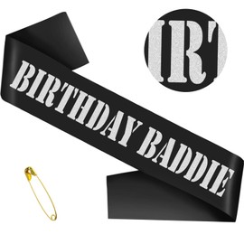 SKJIAYEE "BIRTHDAY BADDIE Sash, Funny Black Silver Glitter Birthday Sash for Women and Men Birthday Party Favors Decorations Supplies Accessories, Great for Any Birthday Gifts Ideas