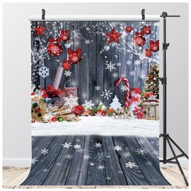 DHXXSC 5X7FT Christmas Wood Wall Backdrop Photography Winter Holiday Snowflake Xmas Tree Wood Floor Background Party Supplies Decor Banner Photoshoot Studio Booth Props DH-810