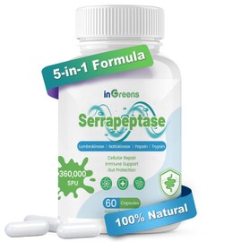 inGreens 5-in-1 Serrapeptase Supplement 200,000 SPU, High Potency Formula, Supports Sinus Health, Non-GMO, Gluten Free, Made in The USA, 60 Capsules