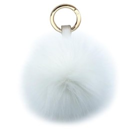 Sqzrpomddy Cute Keychain Pendant Faux Fur Large Fox Fur Pom Pom Keychain Bag Charm Fluffy Fur Ball, white