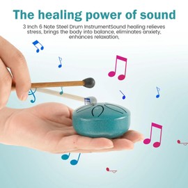 Tongue Drum, HAIYUU 3 Inch 6 Tone Steel Tongue Drum Rain Drum Sound Drum Steel Pan Hand Drum HandPan with Drum Beater for Concert Meditation Yoga Sound Healing Adults Children