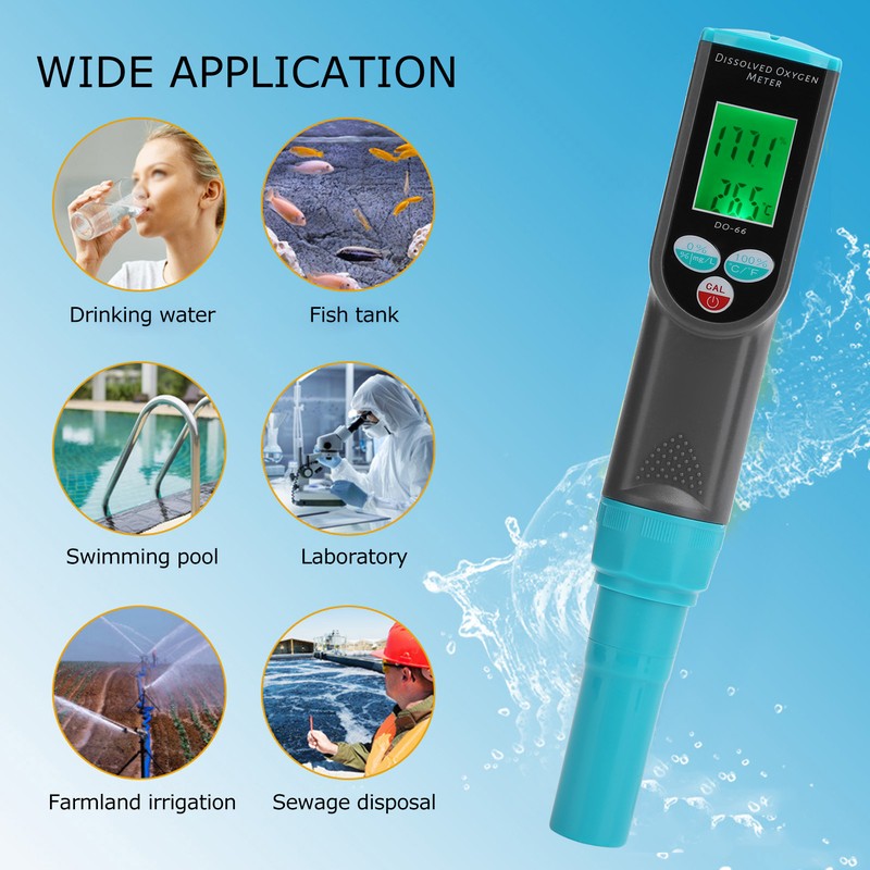 Portable Dissolved Oxygen Meter 0-199.9% Backlight Display with Temperature Tester