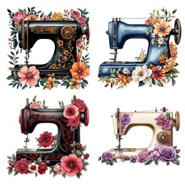 arricraft 4 Styles Sewing Machine Iron on Decals Patches, Wild Flowers and Rose Pattern Heat Transfer Stickers PET Washable Patches for DIY Clothes Hat Jeans Jacket Decor, 9.05 inch(23cm) Long