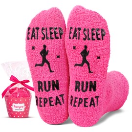 HAPPYPOP Funny Running Socks For Women Runner - Fuzzy Socks, Running Gifts For Her, Funny Running Gifts Women, Gifts For Runners Female Women