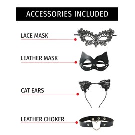 Maxim Party Supplies Leather Catsuit Costume Bodysuit for Women 5 Piece Latex Jumpsuit include 2 Masks, Choker, and Cat Ears (S/M)