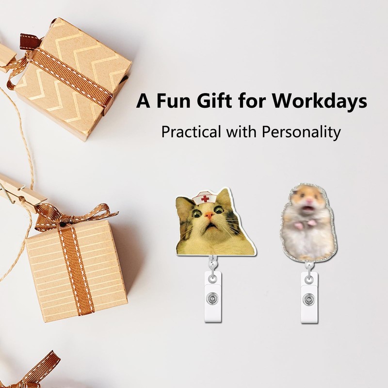Funny Cat & Scared Hamster Badge Reel 2 Pack, Cute