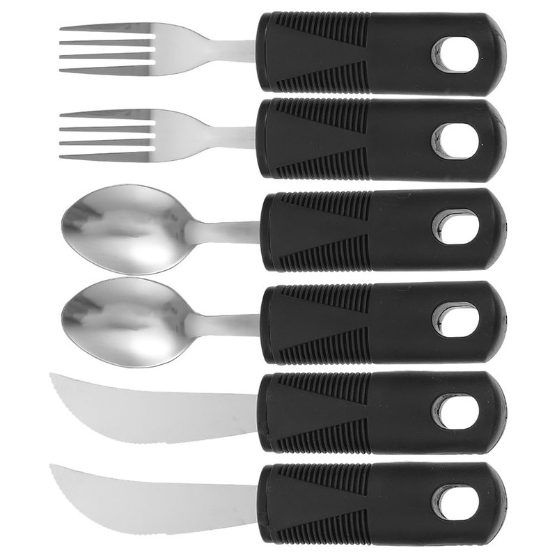 Healifty 6Pcs Elderly Adaptive Utensils Set Stainless Steel Anti-Shake Tableware