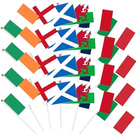 18Pcs Six Countries Flags on Sticks, Hand Held Flags for Rugby Party Decoration, 14 x 21cm Fabric Handheld Flags of England, Wales, Scotland, France, Ireland, Flags for Party Supplies
