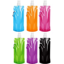 480 ml Foldable Water Bottle Set, Sinwind Unisex Adult Foldable Water Bottles Set of 6 Flexible Collapsible Reusable Water Bottles Drinking Bag for Hiking, Adventure, Travel