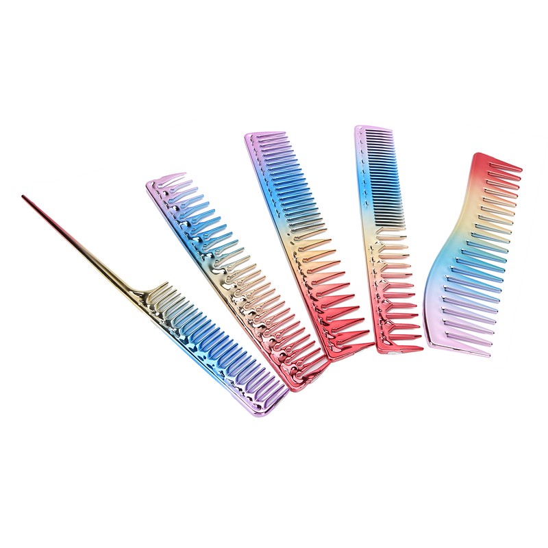 5pcs Space Aluminum Colorful Gradient Haircut Comb Salon Hairdressing Comb