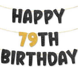 TOYVENTURES 79th Birthday Banner pre strung - NO DIY - Gold Glitter 79th Birthday Decorations for Girl & Boy, Party Banner - Party Decor Sign Funny Party Supplies, Did we mention NO DIY?