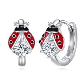 POPLYKE ladybug earrings 925 Sterling Silver ladybug Hoop Earrings lady bug earrings for women