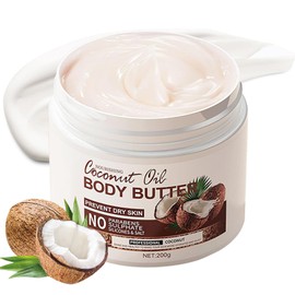 Coconut Body Butter 200 g, Natural Coconut Oil Body Cream for Dry Skin, Coconut Oil Skin Care Body Moisturiser, Coconut Body Moisturiser, Coconut Lotion