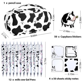 Daphilly Cow Print School Supplies,Cute Kawaii Back to School Supplies,Cow Print Stuff,200 Sheets Notes with 4 Styles,12 Cow Pens,Pencil Holder,50 Stickers,for Office Supplies