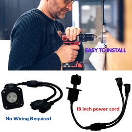 Sintron 15 Amp 125V AC Power Inlet Port Plug with Integrated Dual 18" Extension Cord, NEMA 5-15 Flanged Inlet, ETL Listed, Weatherproof Cover Recessed Male Outlet, Straight Blade 2 Pole 3 Wire 1875W