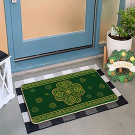 Artoid Mode Golden Lucky Shamrock Clover St. Patrick's Day Doormat, Home Decor Low-Profile Switch Rug Door Mat Floor Mat for Indoor Outdoor 17x29 Inch