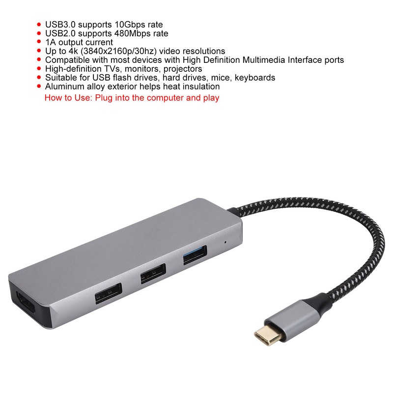 4in1 Hub TypeC to High Definition Multimedia Interface USB2.0 USB3.0