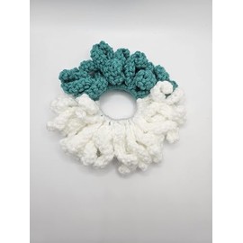 Hair Scrunchies, Crochet Cotton Scrunchie Set, Assorted Colors (White/Teal braided)