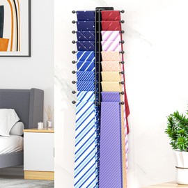 Tie Rack Wall Mounted, Tie Organizer for Men, Tie Rack Hanger for Closet Metal, Adhesive Tie Holder Organizer with 20 Hooks, Tie Storage for Wall Bedroom Living Room Dresser Room (Black)
