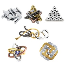 Brain Teaser Puzzles, Joyeee Metal Puzzle Set IQ Test Game, Educational Toys Physics Mind Puzzles Gift for Family Games Office Party Prizes Kids Teens Adults Challenge - Starter Level, 6Pcs Type D