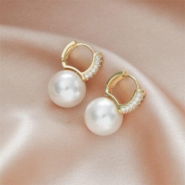 Huge Tomato Pearl Drop Earrings Pearl Huggie Earrings 12mm Pearl Diamond Earrings with Allergy-free pins