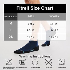 FITRELL 6 Pack Ankle Running Socks for Men and Women Low Cut Cushioned No Show Athletic Sports Compression, Shoe Size 9-12, Navy Black