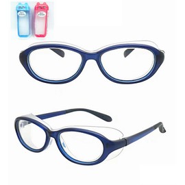 [FOROMONE] 子供用 花粉 メガネ 花粉症 ブルーライトカット 度無し1本2役 2WAY ゴーグル シールド 眼鏡 めがね 水洗い ドライアイ UVカット PC 紫外線 ほこり 防塵 PM2.5 ウイルス こども キッズ シリコン 小学生 飛沫防止 可愛いケース付き (ブルー)