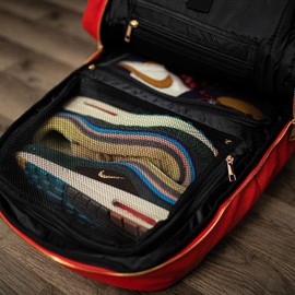 Sole Premise Leather Commuter Bag for Multi-functional Travel Carry-on with Laptop and Shoe Compartments for Men & Women (Red)