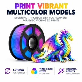 Tricolor Silk PLA Filament for 3D Printing – 1.75mm Purple, Sky Blue & Yellow Filament, 250g for Decorative 3D Prints